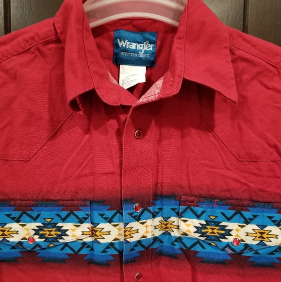 Wrangler Other - Wrangler Aztec Red Pearl Snap Western Shirt Medium